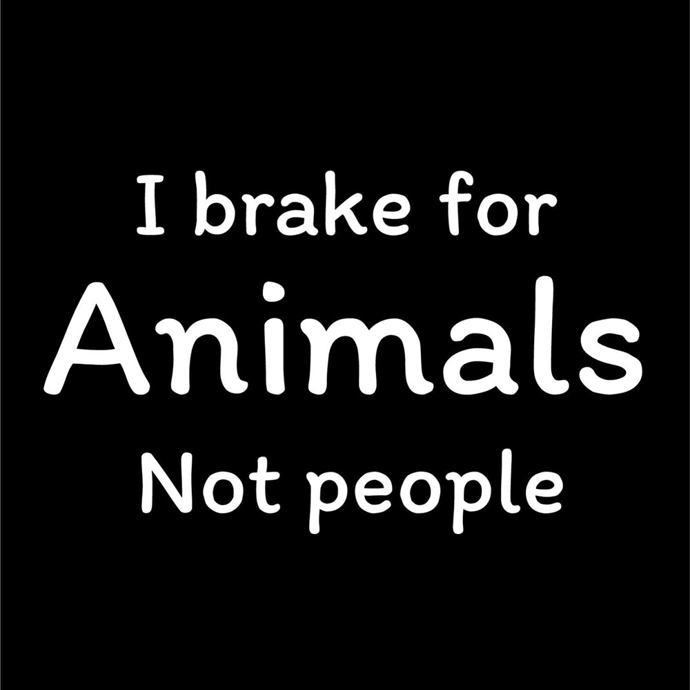 I Brake for Animals Not People White Vinyl Decal Car Truck Window Camper Trailer