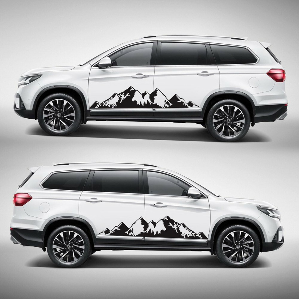Snow Mountain Range Graphics Stickers Car Side Door Long Stripe Vinyl Decals 2Pc