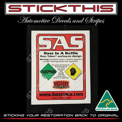 Bazooka NOS8 NOS-8 – Subwoofer Sub SAS BASS Tube in a Bottle Decal/Sticker/Label