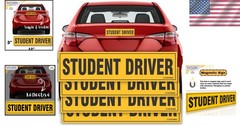 Large Reflective Student Driver Signs – Easy to Remove 12″x3″ Magnets (4 Pack)