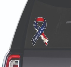 “Support Our Troops” Red, White, & Blue American Flag Ribbon Vinyl Decal Sticker
