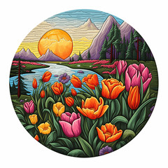 Field of Tulips Sticker Decal Car Truck Window Bumper Vinyl Decal Floral Flowers