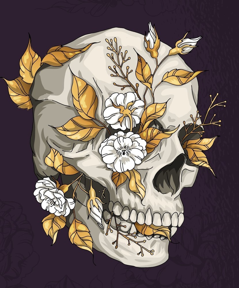 Skull Sticker (4 Inch) Carnations Flowers Dark Purple Dead Gothic Dark Love