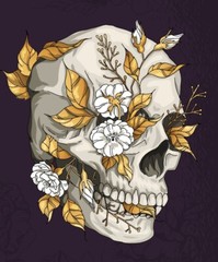 Skull Sticker (4 Inch) Carnations Flowers Dark Purple Dead Gothic Dark Love