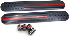 [BUNDLE] Thin Red Line Flag Sticker Emblem Decal 6″ x 1″ with Matching Tire Caps