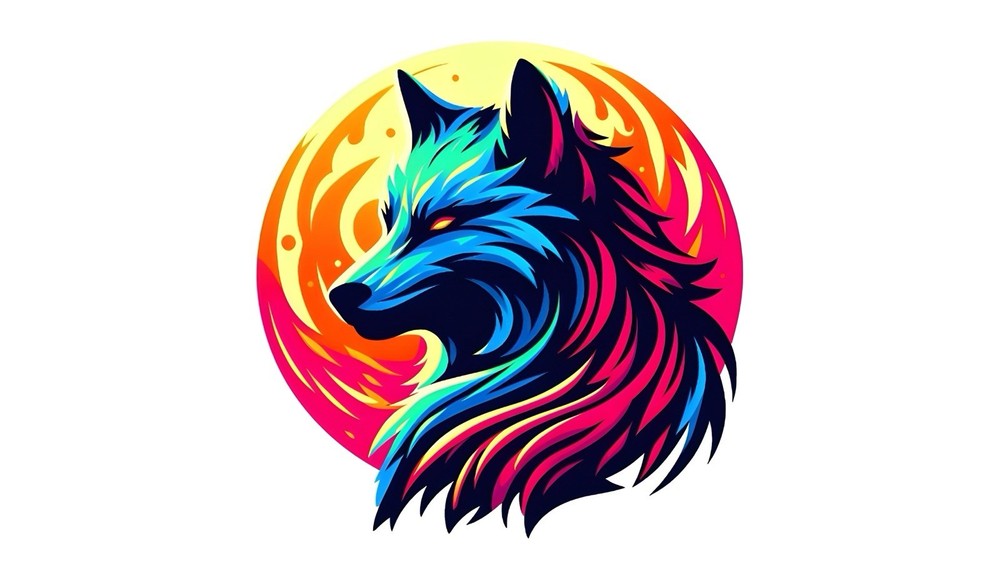 Pop Art Animal Sticker (3 Inch) Vibrant Neon Wolf Fire Sun Strength Power !
