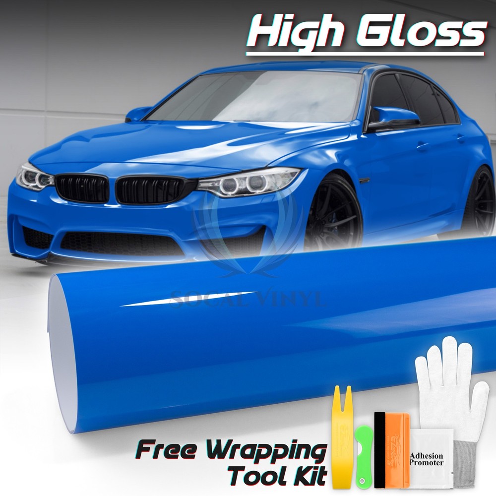 High Gloss Sapphire Blue Car Vinyl Wrap Sticker Decal Sheet Film DIY Air Release