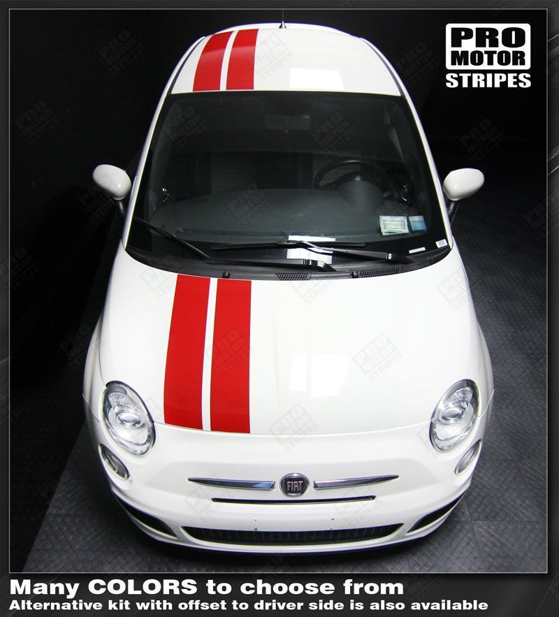 Fiat 500 2007-2015 Over-the-top Offset Double Stripes Decals (Choose Color)