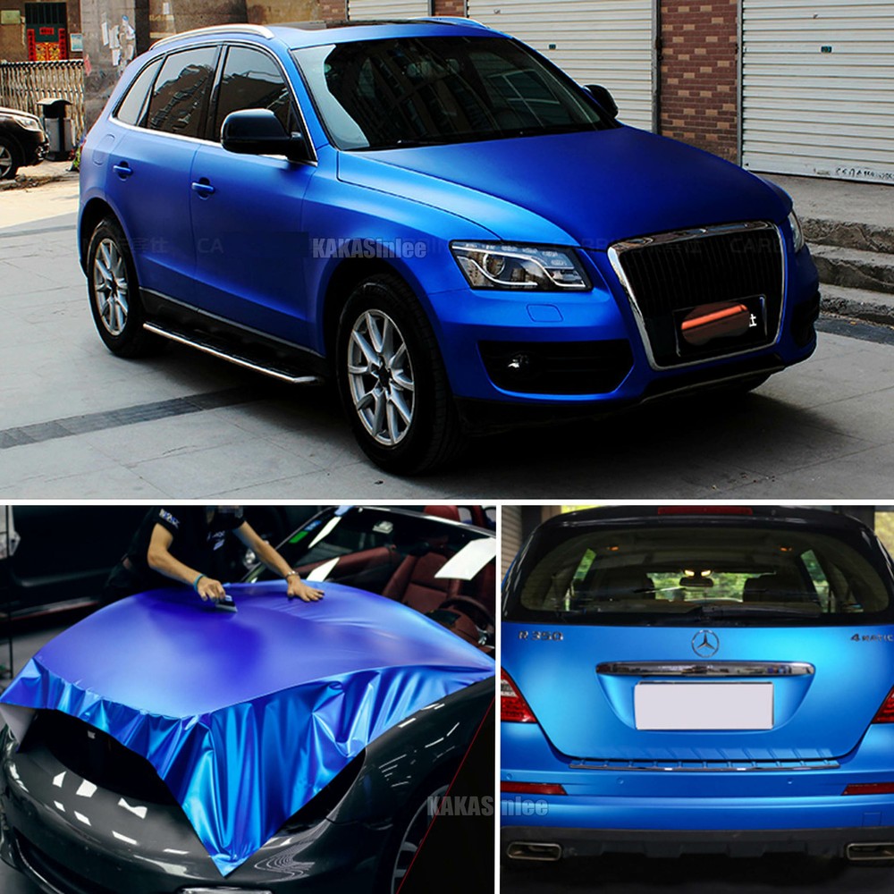 65FT Stretch Entire SUV Car Wrap Satin Matte Chrome Film Vinyl Sticker Blue US