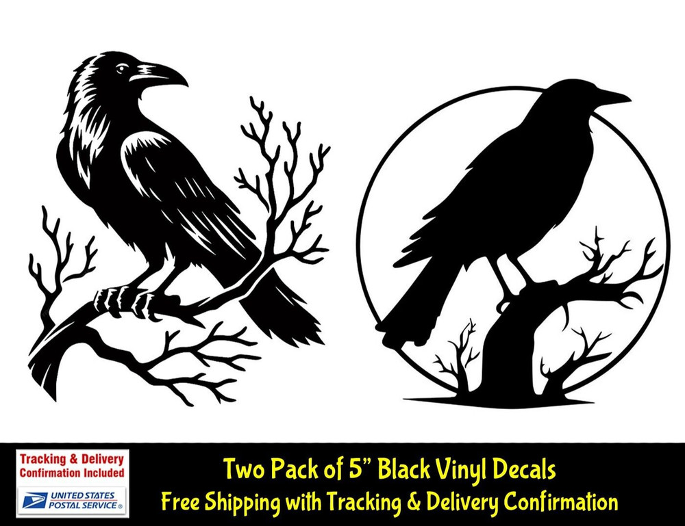 Crow Raven Rendering Two 5″ Black Vinyl Decals Car Window Laptop Notebook Tablet