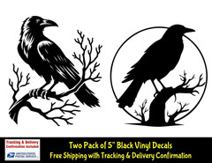 Crow Raven Rendering Two 5″ Black Vinyl Decals Car Window Laptop Notebook Tablet