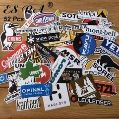 52 Waterproof Stickers with Outdoor Logos for Cars, Motorcycles, and Camping