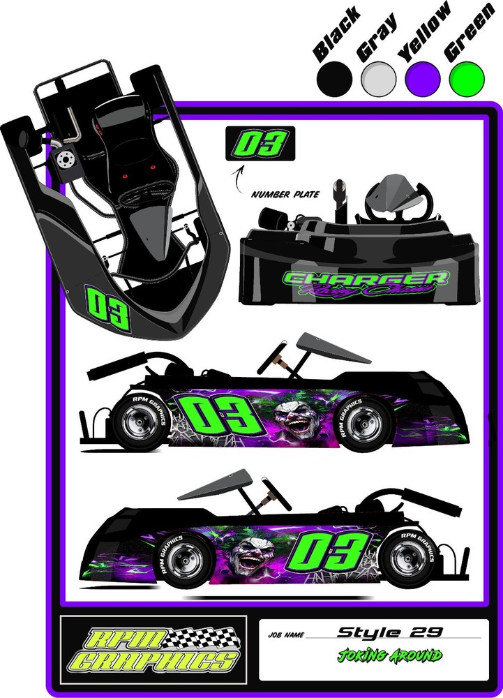 RACING GO KART WRAP WITH FRONT AND REAR NUMBERS, graphics, decals, wraps-Style29