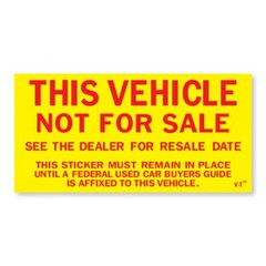 This Vehicle Not For Sale Vinyl Sticker – Yellow with Red Letters (100 per pack)