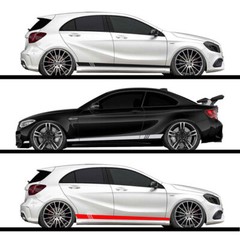 1Pair Car Side Skirt Racing Stripes Vinyl Door Decal Sticker Accessories 220cm