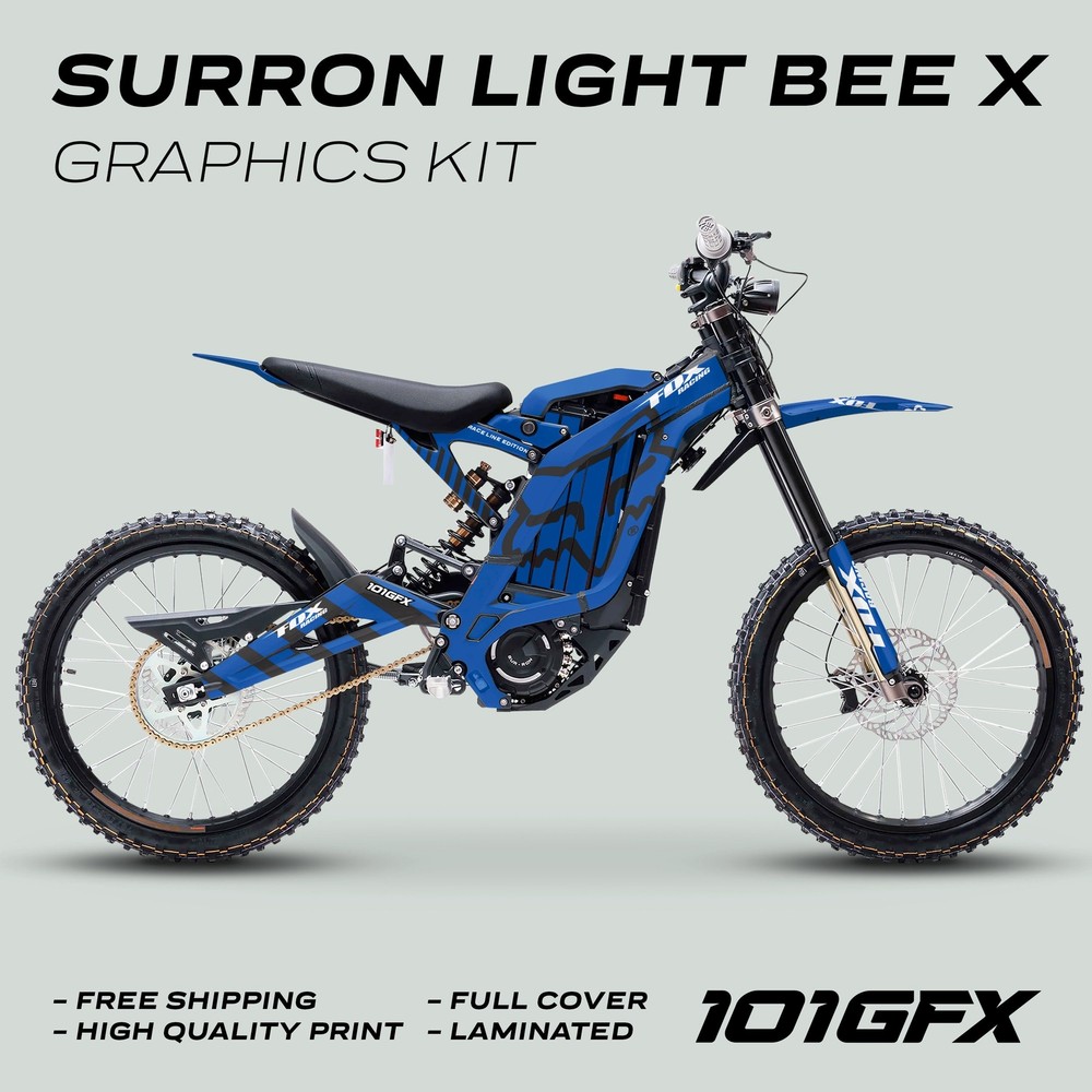 Surron Light Bee X Graphics Kit FOX RACE LINE Blue Black Decals Stickers
