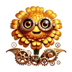Steampunk Spring Flower Character Sticker (3 Inch) Vibrant Sunflower Metal Gear!
