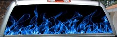 Blue flame rear window view thru graphic decal wrap