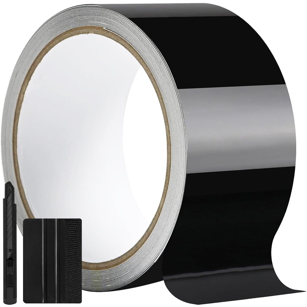 2IN X 30FT Gloss Black Vinyl Wrap for Chrome Delete Window Trim Car Door Sill…