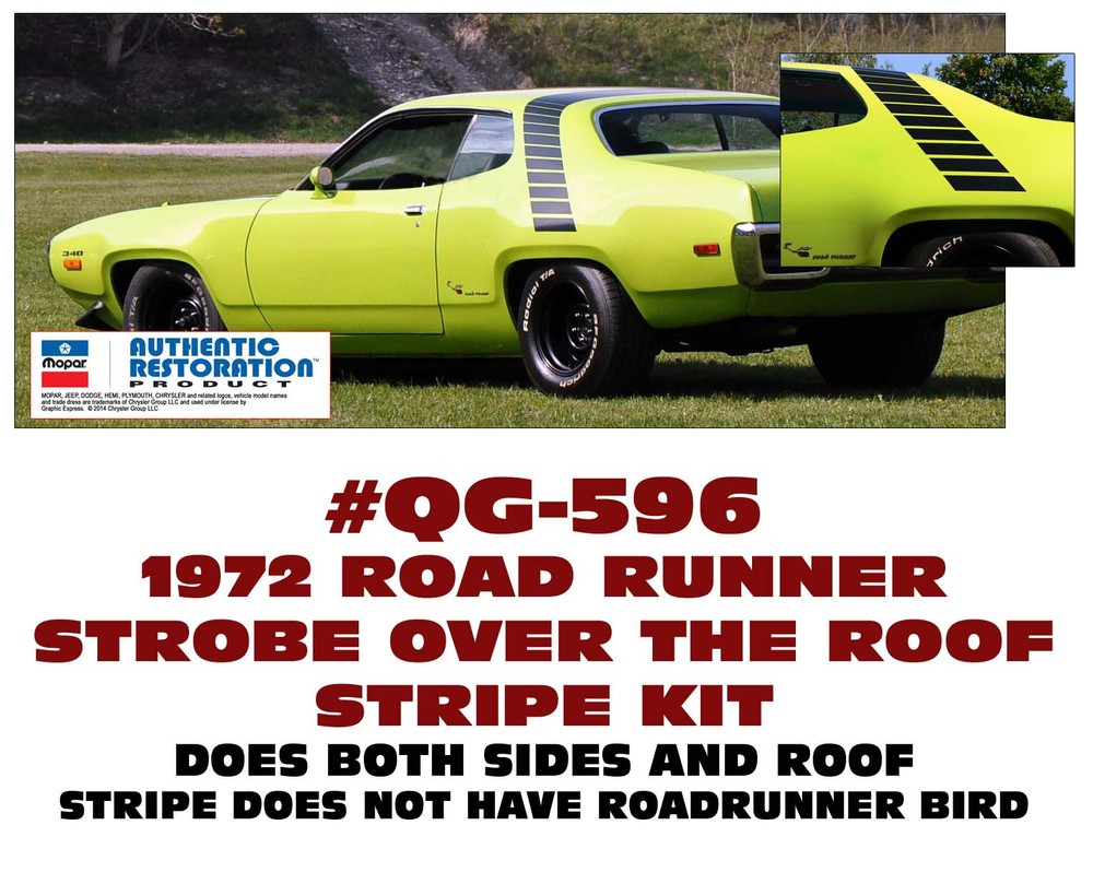 QG-596 1972 ROAD RUNNER STROBE STRIPE – SOLID ROOF – NO NAME or BIRDS