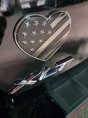 Stylish Black Chrome Heart Flag Emblem Decals – 2 Pack for Proud Car Owners