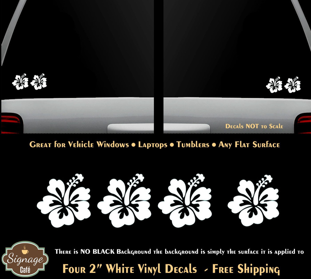 Hibiscus 4 Pack, Hawaiian Flower White 2″ Vinyl Decals Car Window Laptop Tumbler
