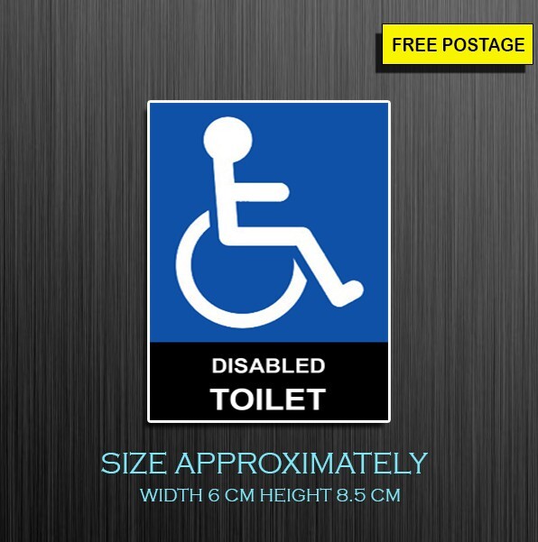 2X Disabled Toilet Sign, Vinyl Waterproof Sticker Size Approx W 6cm H 8.5cm