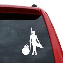 Star Wars / Rey and BB-8 Vinyl Decal | Color: White | 5″ tall